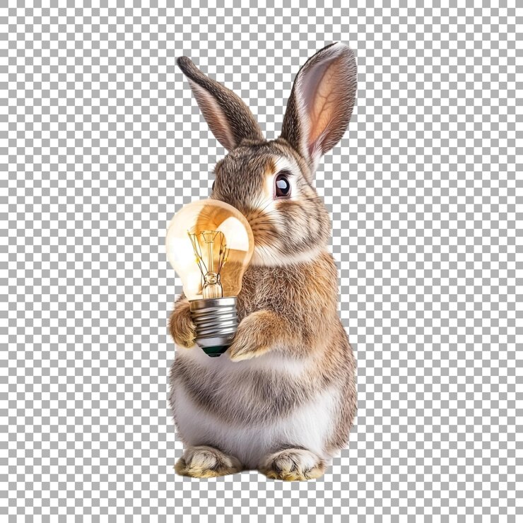 PSD png dos conejos con una bombilla en un fondo transparente