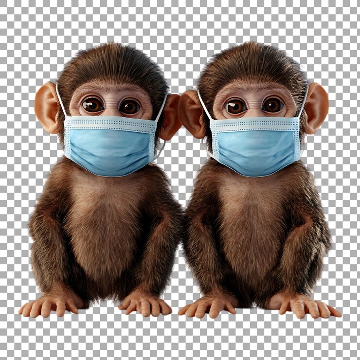 PSD png dos monos lindos con máscaras contra un fondo transparente