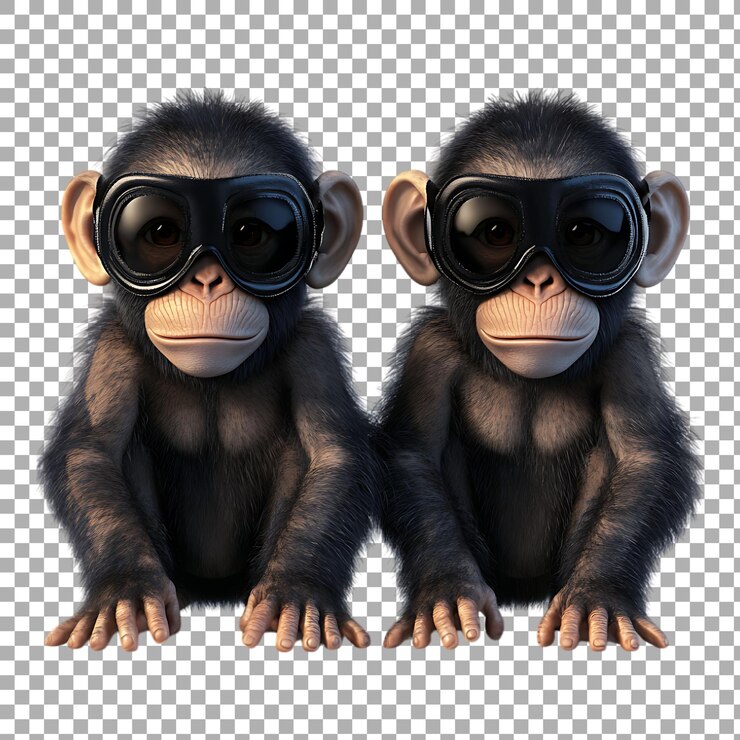PSD png dos monos lindos con máscaras contra un fondo transparente