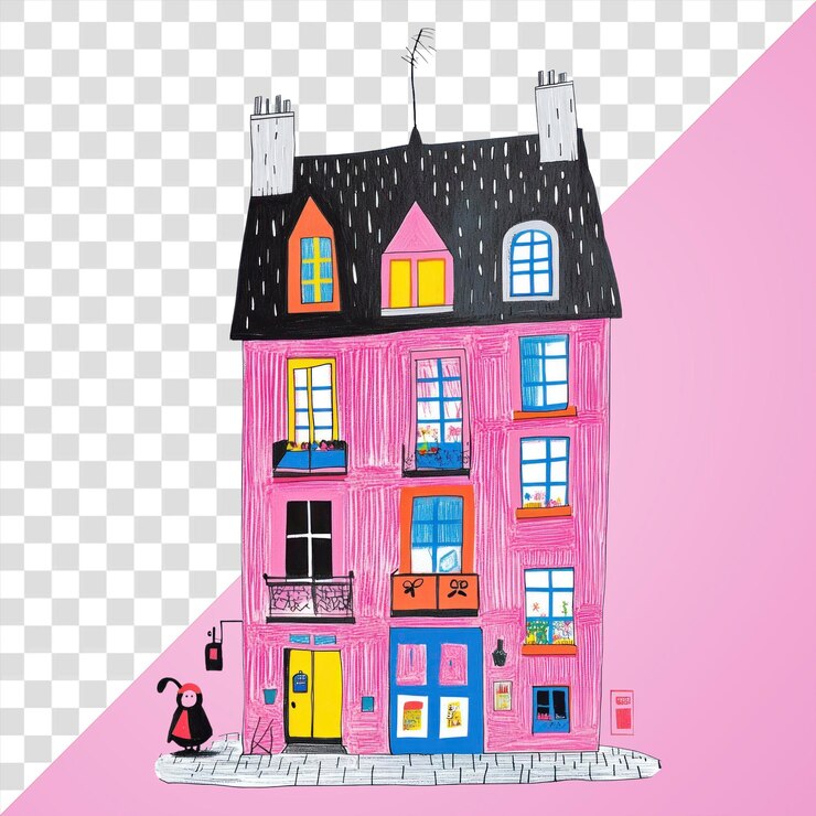 PSD png edificio vintage dibujo arte de la casa