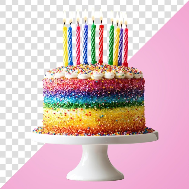 PNG Ein Pfund süßer, lebendiger Geburtstagskuchen mit Zucker, Regenbogen und Kerzen oben