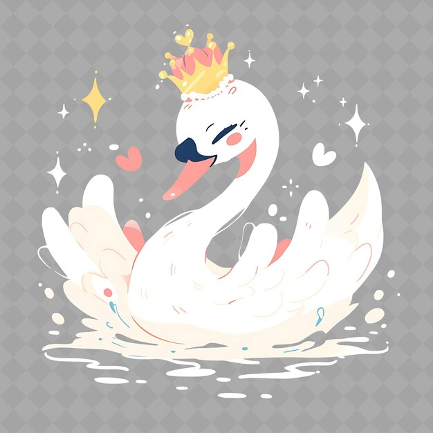 Png Elegant e Kawaii Anime Garota Cisne com uma Coroa Com uma Colecção de Rótulos Creative Chibi