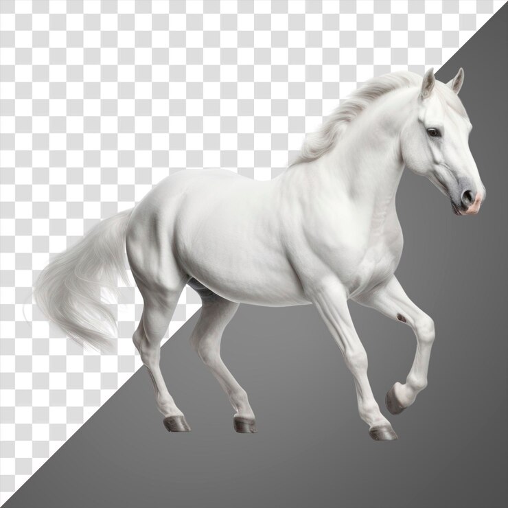 PSD png elegante caballo blanco corriendo