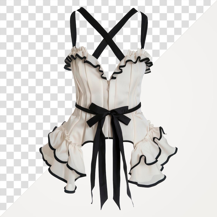 PSD png elegante corsé blanco con volantes