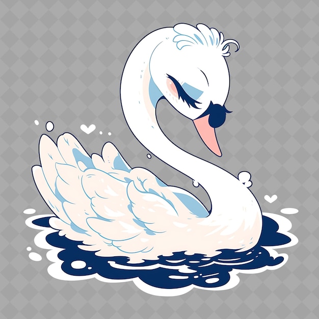 PSD png elegante y equilibrada chica cisne de anime con un cuello largo y blanco colección de pegatinas chibi creativa