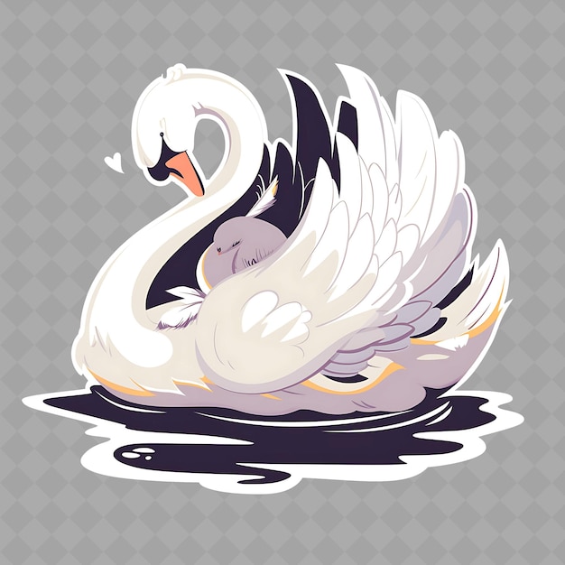 PSD png elegante y equilibrada chica cisne de anime con un cuello largo y blanco colección de pegatinas chibi creativa