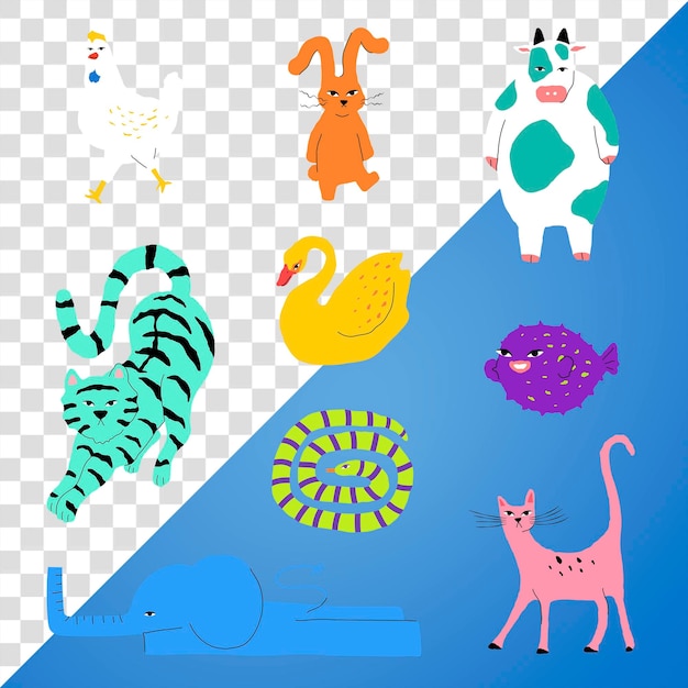 Png elemento animal com bonito e colorido conjunto de design