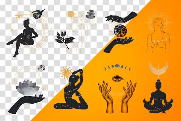 Png elemento de colagem espiritual conjunto de fundo transparente