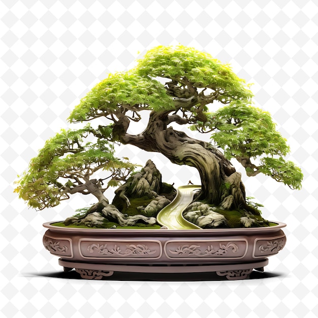 PSD png elm chinês bonsai pot de cerâmica oval folhas four seasons conc transparente decoração de árvores diversas