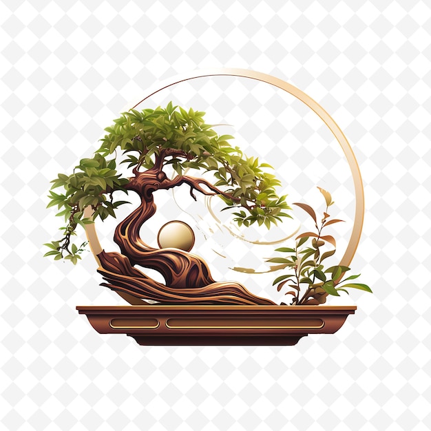 Png elmo bonsai chino pot de cobre oval de hojas yin yang concepto de una decoración de árboles diversos transparentes