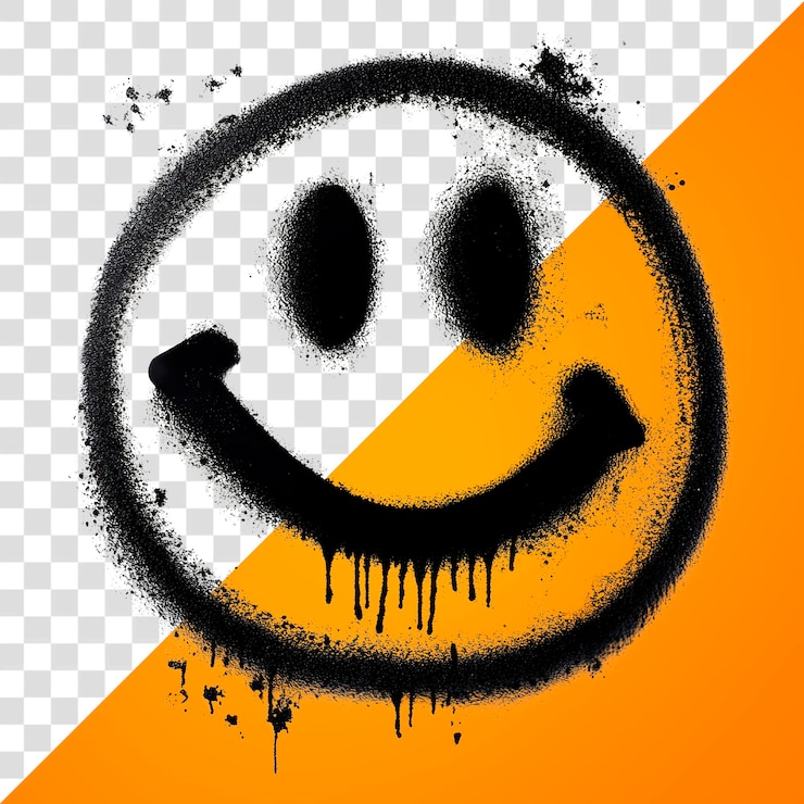 PSD png emoticon de rosto sorridente graffiti spray preto e branco