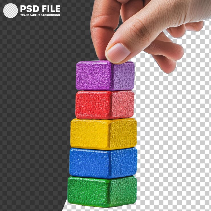 PSD png empilhamento de blocos coloridos à mão em ambientes fechados