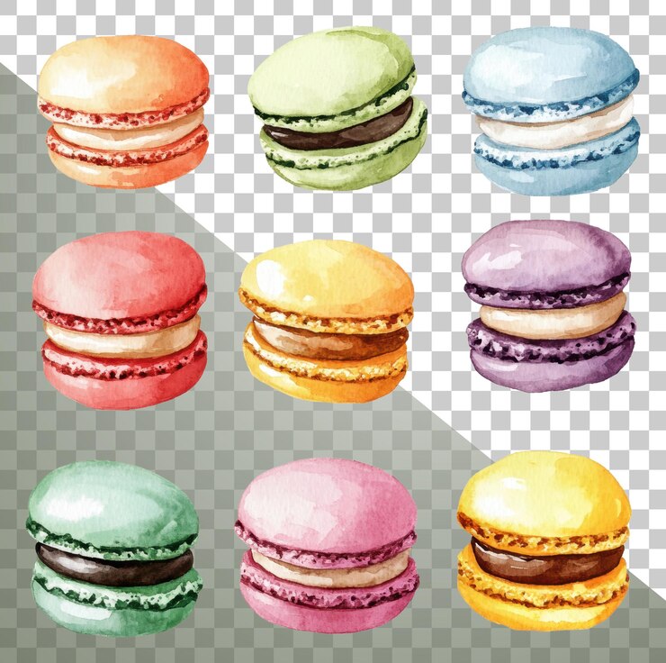 PSD png una encantadora exhibición de macarrones de colores