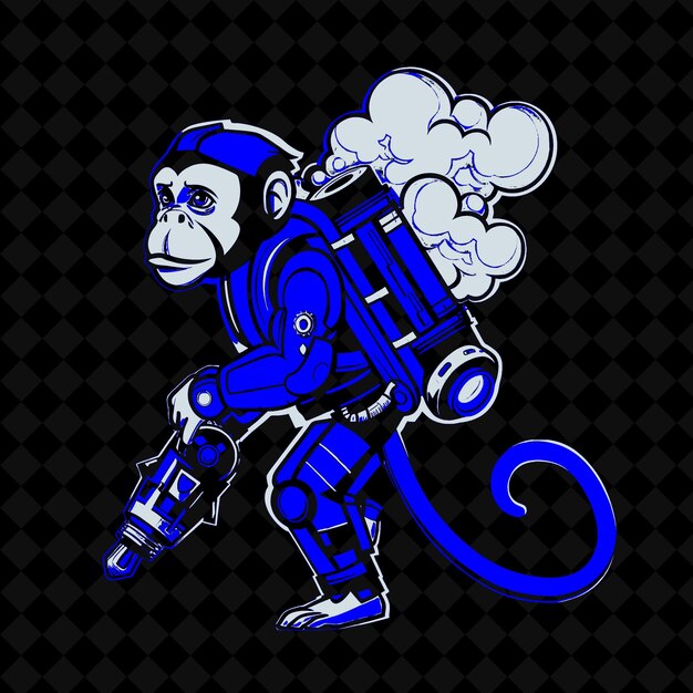 PSD png energetic capuchin monkey com um jetpack a vapor e uma mascote animal outline collections