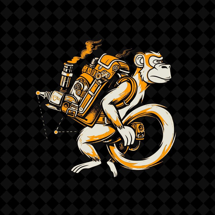 PSD png energetic squirrel monkey com um jetpack a vapor e uma mascote animal outline collections