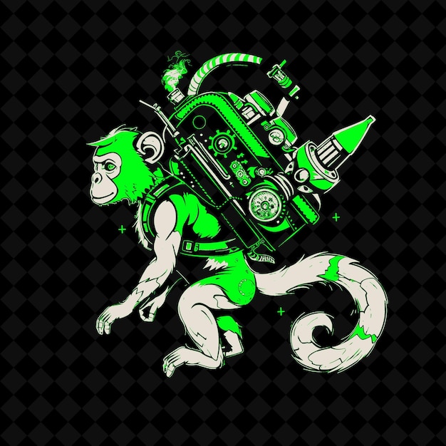 Png Energetic Squirrel Monkey Avec Un Jetpack à Vapeur Et Une Mascotte Animale Collections De Contours