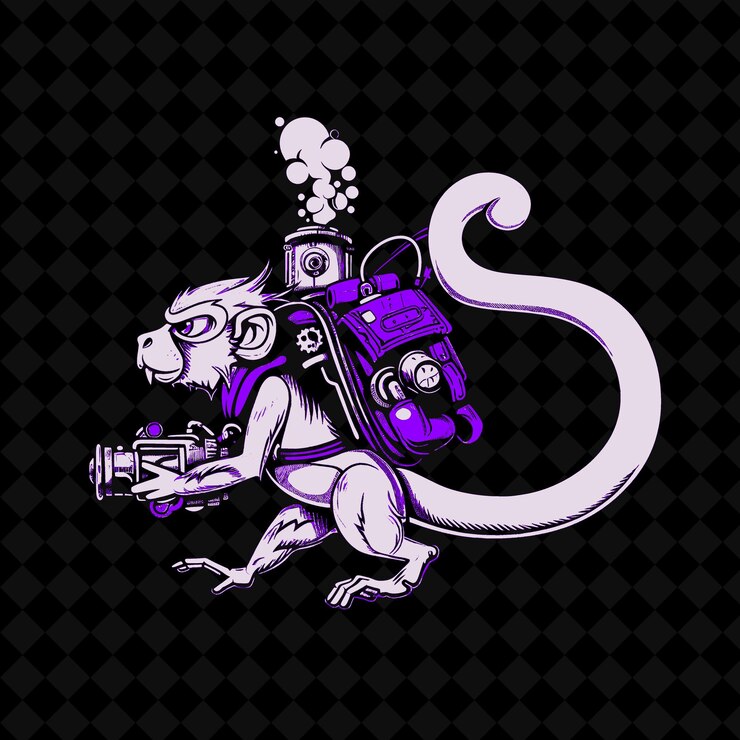 PSD png energy squirrel monkey con un jetpack propulsado por vapor y una mascota animal colecciones de esquemas