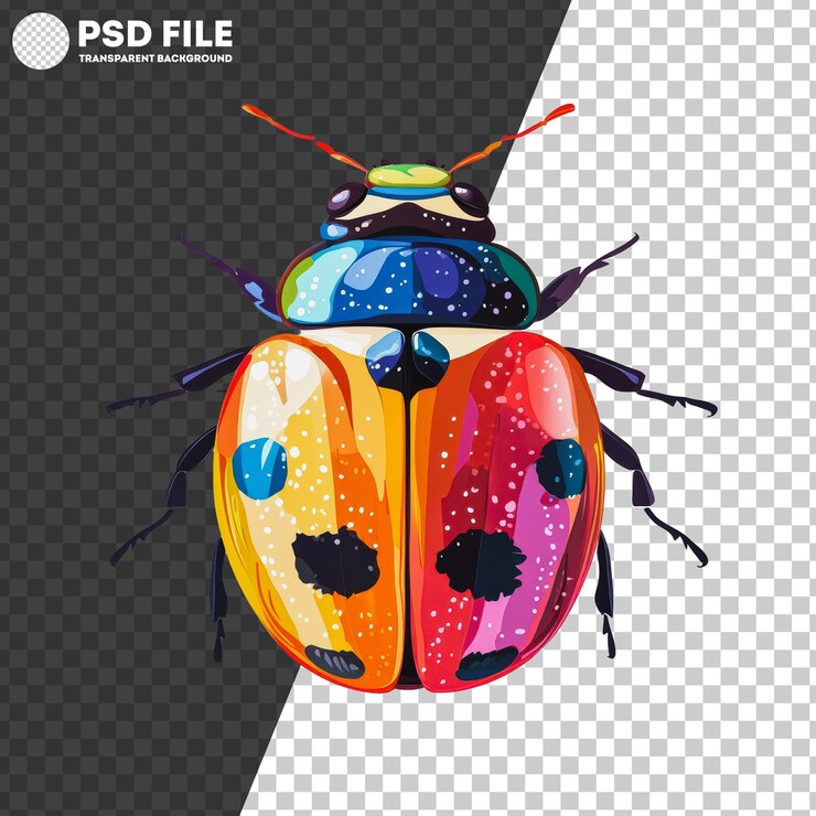 PSD png escarabajo vívido con patrones únicos