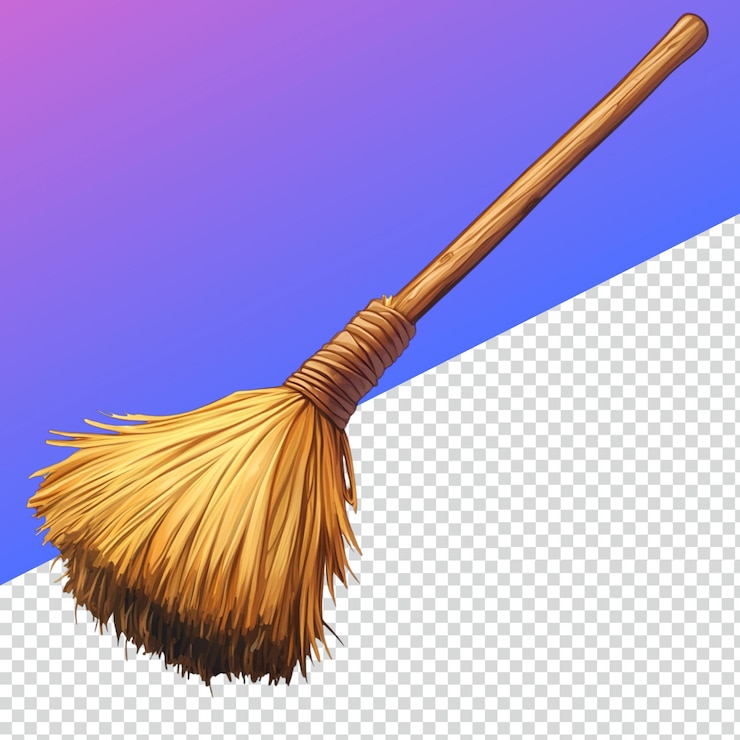 PSD png de escoba de alta calidad para ilustraciones de limpieza y mantenimiento