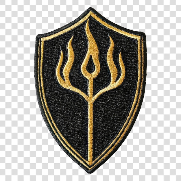 PNG escudo de fuego tridente parche fondo tablero bordado