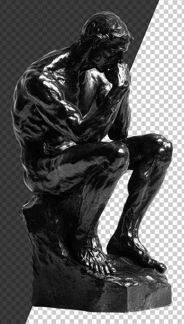PSD png una escultura contemplativa expuesta en una galería