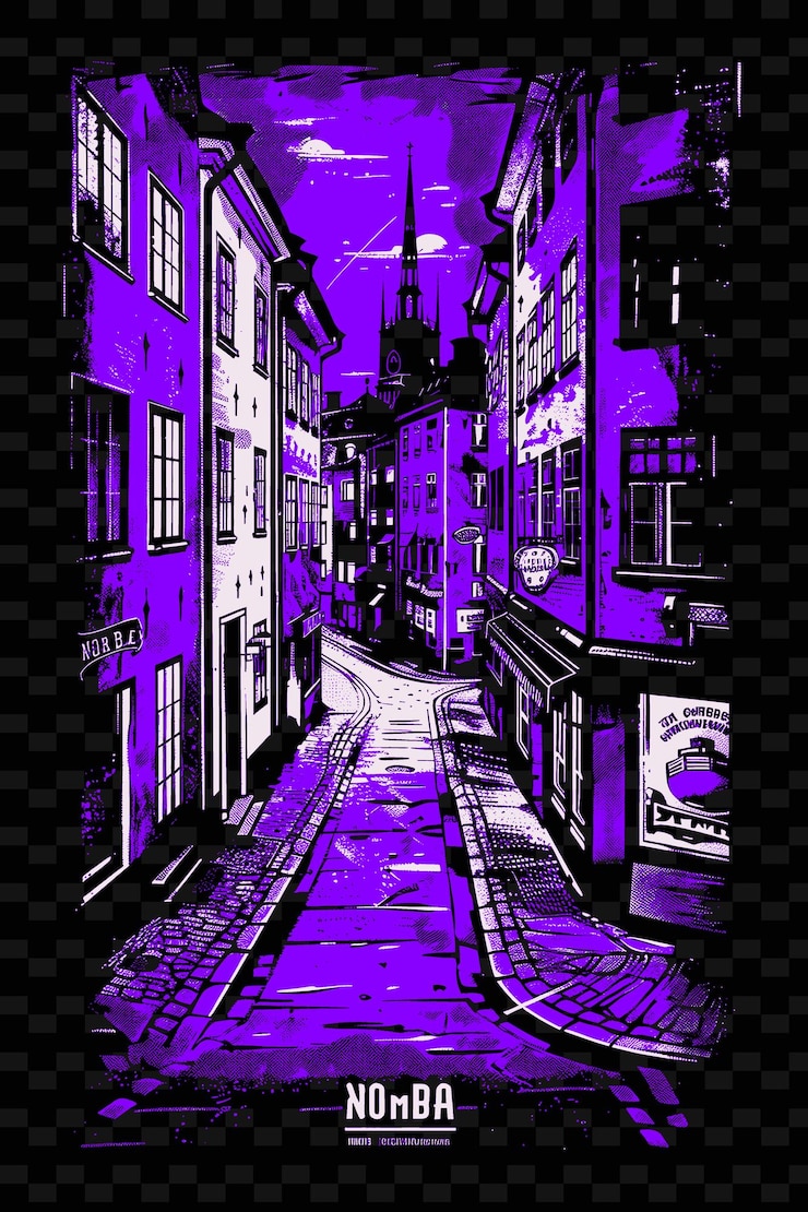 PSD png estocolmo gamla stan con escena de la calle medieval piedra adoquinada ilustración de la ciudad escena decoración artística