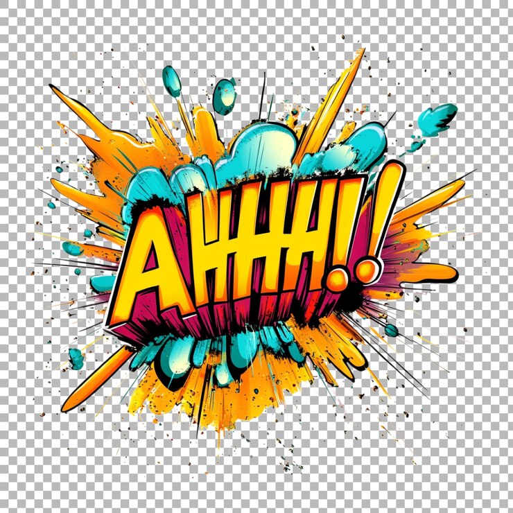 PSD png de una explosión dinámica de estilo cómic con la palabra ahh contra un fondo transparente