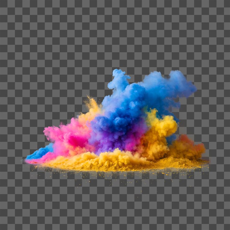 PSD png explosión de polvo de arte de colores vibrantes efecto nube aislado en fondo blanco generado por ia