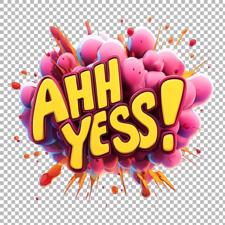 PSD png de una expresiva explosión de estilo cómico con la frase ahh sí contra un fondo transparente