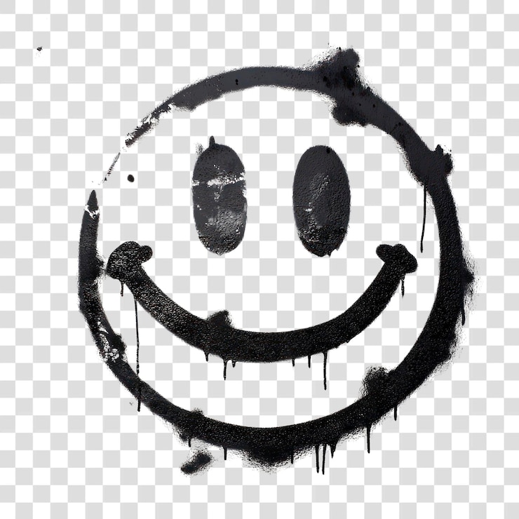 PSD png façade souriante emoticon graffiti peint en noir et blanc