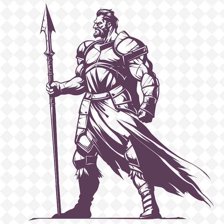 PSD png falx medieval homem com uma falx com uma expressão feroz stand guerreiro medieval forma de personagem
