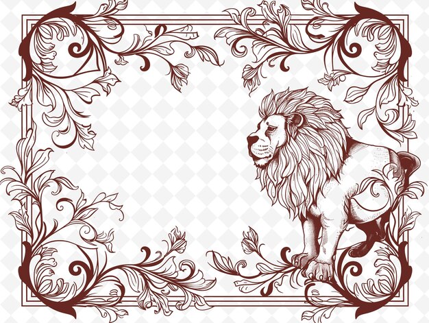 PSD png fantasy frame art avec des décorations de lion et de baguette magique borde illustration frame art décoratif