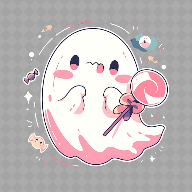 PSD png fascinante y kawaii anime chico fantasma con la hoja fantasma y la colección creativa de pegatinas chibi