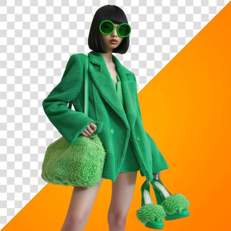 PSD png fashionable green outfit style