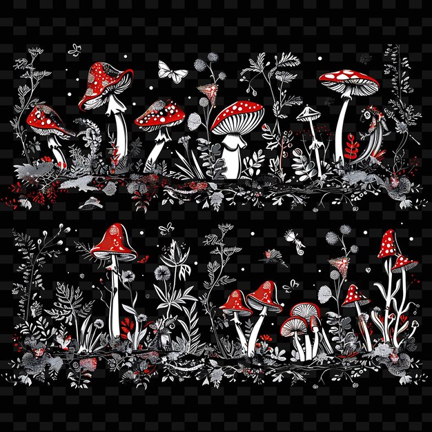 PSD png fée du jardin capricieuse conception des frontières avec le mot toadstool illustration collections abstraites