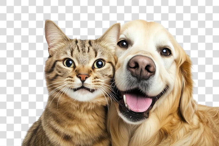 PSD png felices amigos gato y perro juntos
