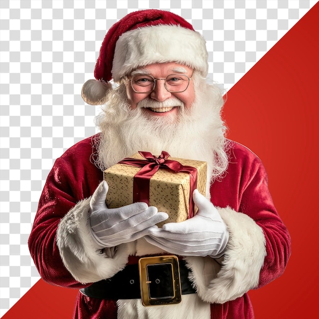 PNG Feliz Papai Noel segurando um presente Natal celebração branca