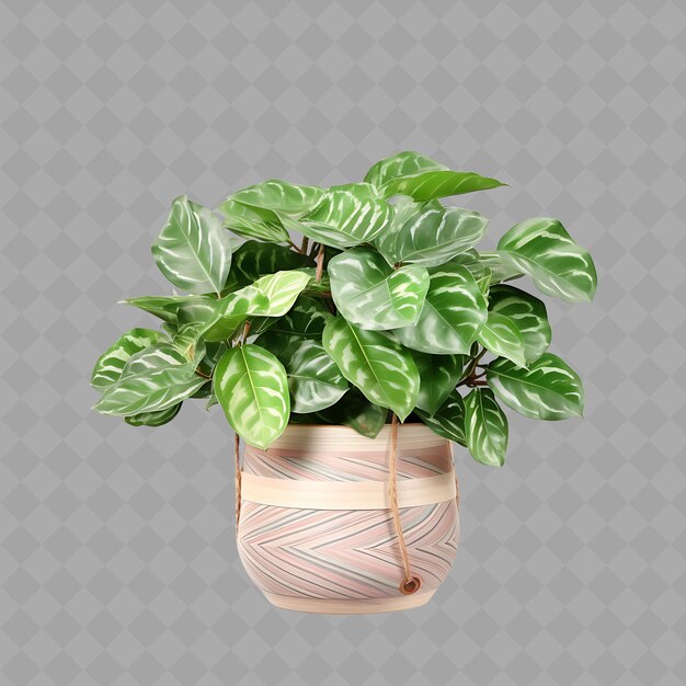 PSD png ficus lyrata en cerámica country plaid stripe diseño de olla colgar árbol interior en un fondo limpio