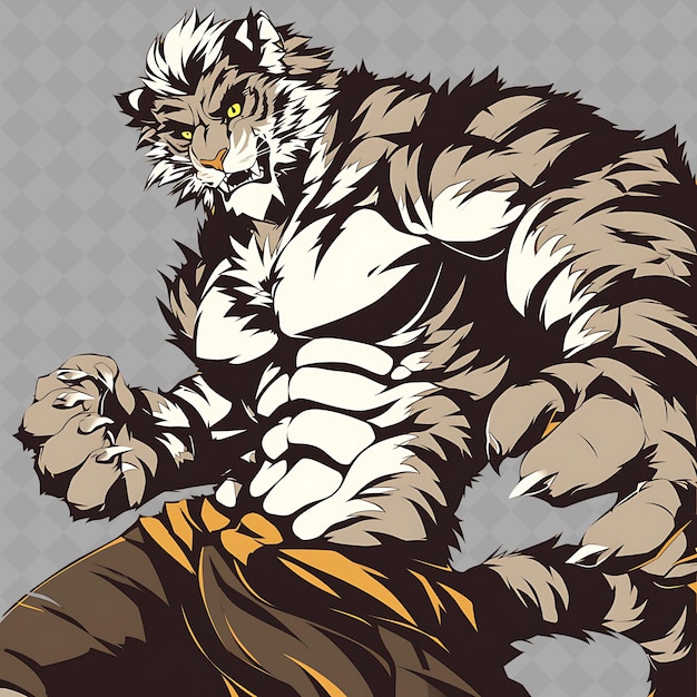 Png fierce y poderoso anime chico tigre con rayas y garras p colección de pegatinas chibi creativa
