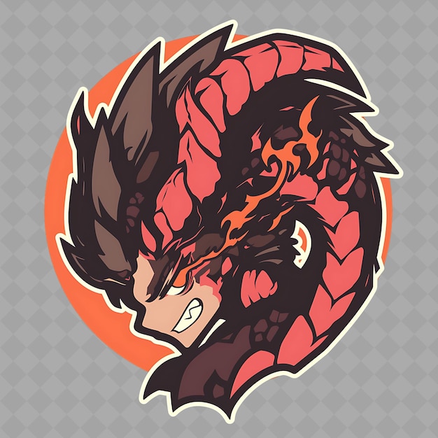 PSD png fiery e passionate anime dragon boy com chifres e escamas creative chibi sticker collection