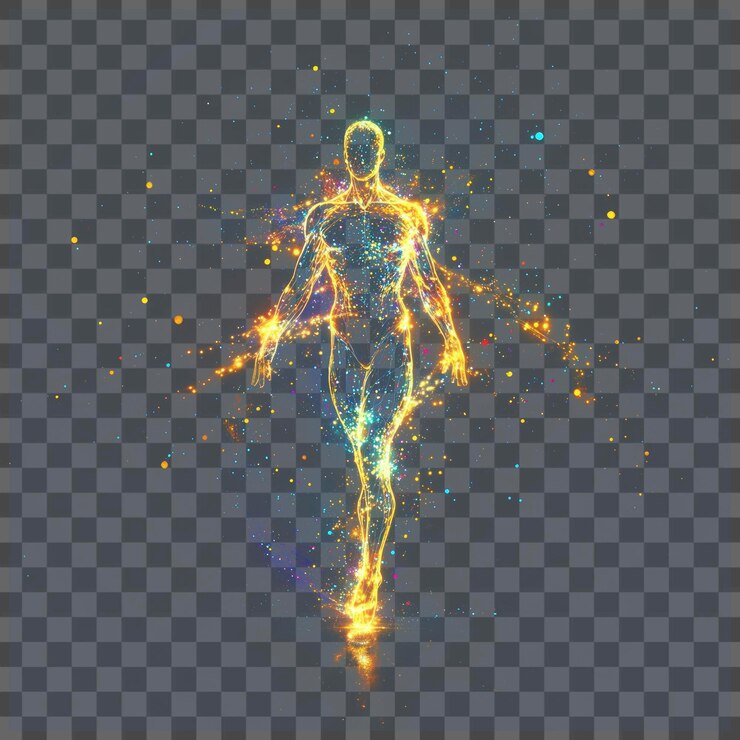 PSD png figura umana olografica luce particelle futuristiche