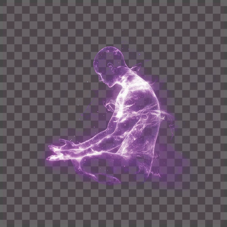 PSD png figura umana olografica posa viola chiaro