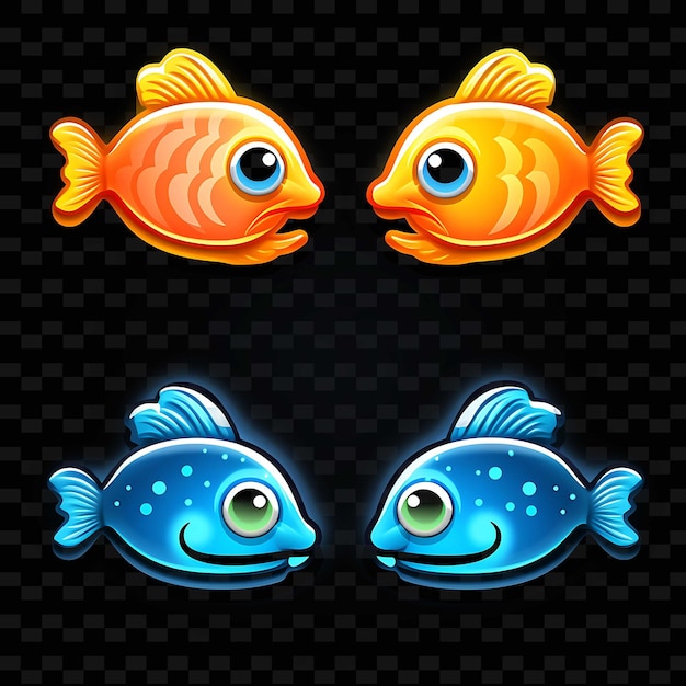 Png Fish Face Icon Emoji com brincadeira Surprised Sleepy e Hungr Linhas de Neon Y2K Forma atraente