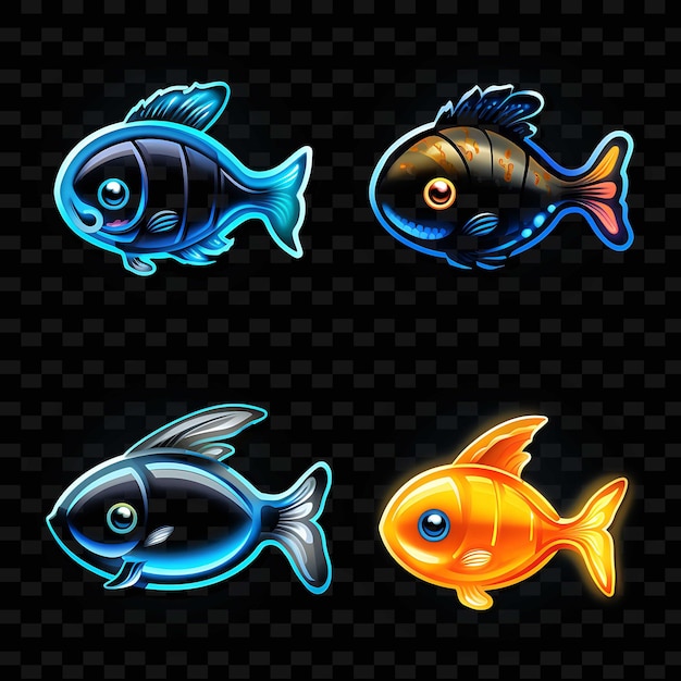 Png Fish Face Icon Emoji con giocose linee di neon sorpreso, addormentato e affamato Y2K Forma accattivante