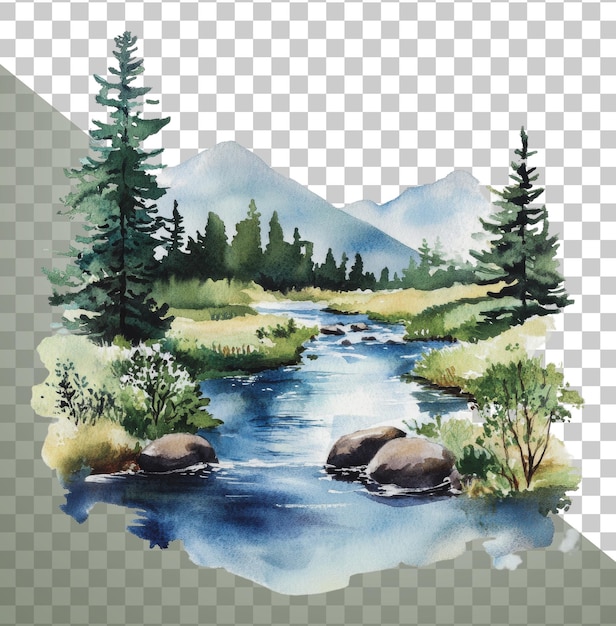 PNG Fiume tranquillo che scorre tra serene montagne