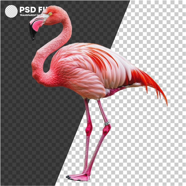 PSD png flamingo elegante de pie en una pierna en la naturaleza