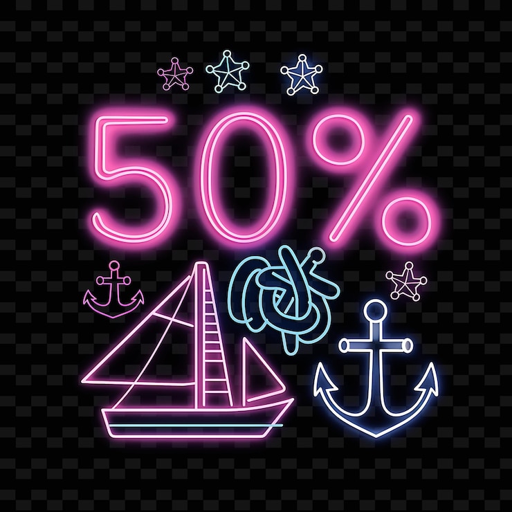 PSD png flashing neon strobe von 50 text in einer kühnen marine mit neon anc einzigartige dekoration idee