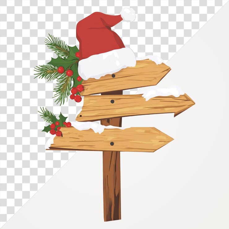PSD png flecha señales de madera de navidad hojas de madera