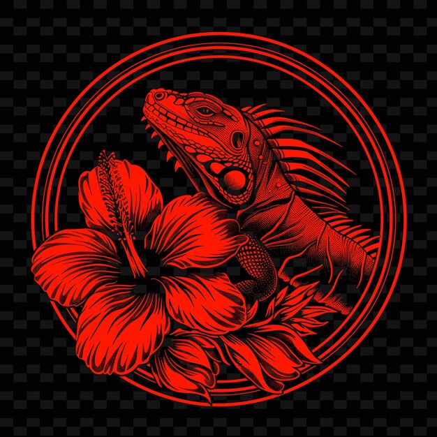 PSD png fledermausblume mit iguana-rückenrändern und sauberer linienkunst mit umrisstier- und tropischen blättern