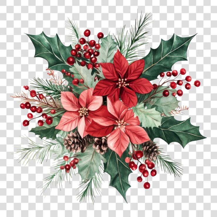 PSD png flor de invierno ramo de flores hojas de ilustración
